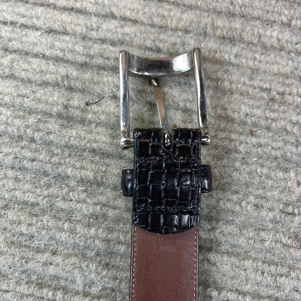 Mens Black Embossed Italian Full Grain Leather Dress Belt Size 44 Silver Buckle